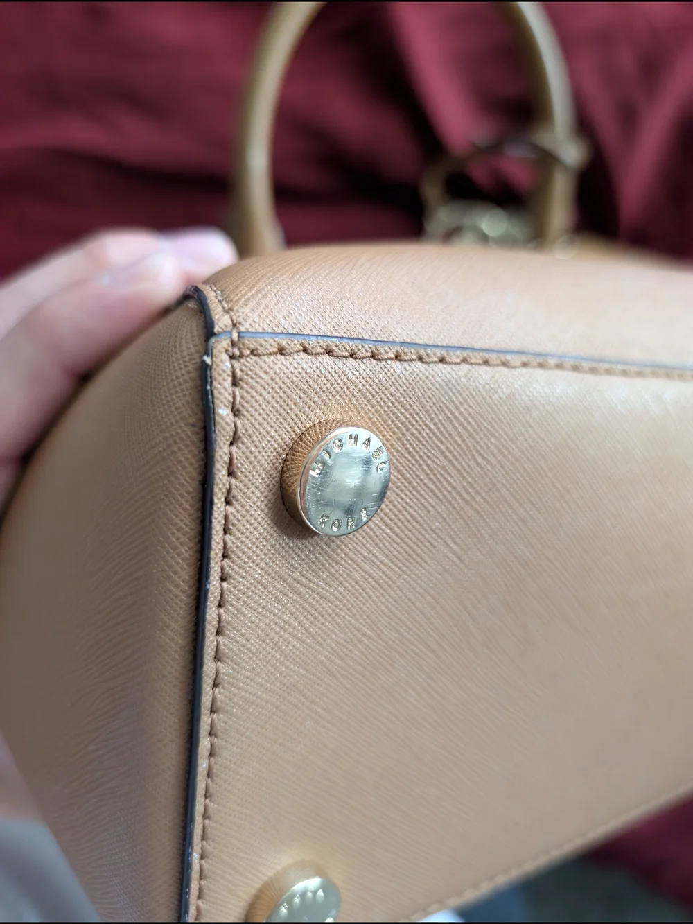 Michael Kors Tan Saffiano Leather Satchel with Gold Hardware